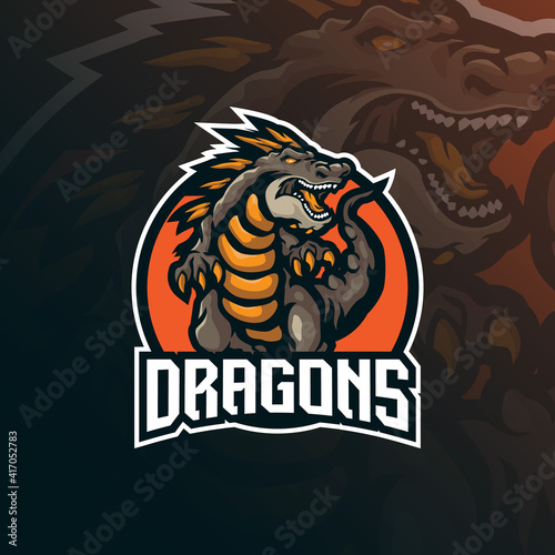 dragon mascot logo design vector with modern illustration concept style for badge, emblem and t shirt printing. angry dragon illustration for sport team.