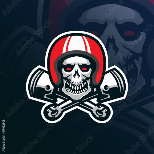 skull piston mascot logo design vector with modern illustration concept style for badge, emblem and t shirt printing. skull and piston illustration.