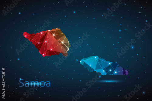 Abstract Polygon Map of Samoa. Vector Illustration Low Poly Color Rainbow on Dark Background