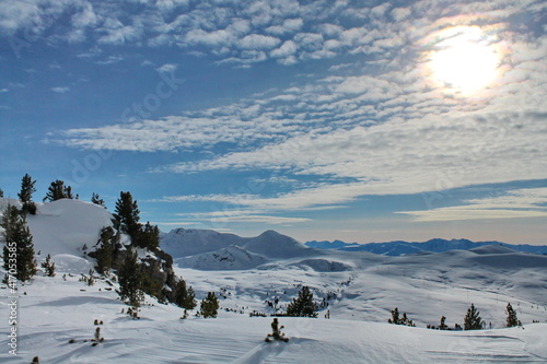 snow covered Altay mountains in winter in Kazakhstan
