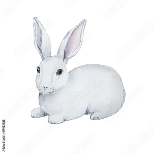 Watercolor cute gray and white Easter bunny © SvetaArt