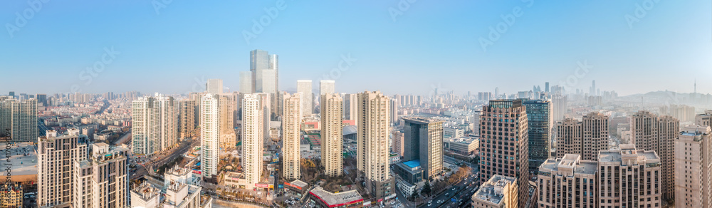 Aerial photography of modern buildings in downtown Qingdao
