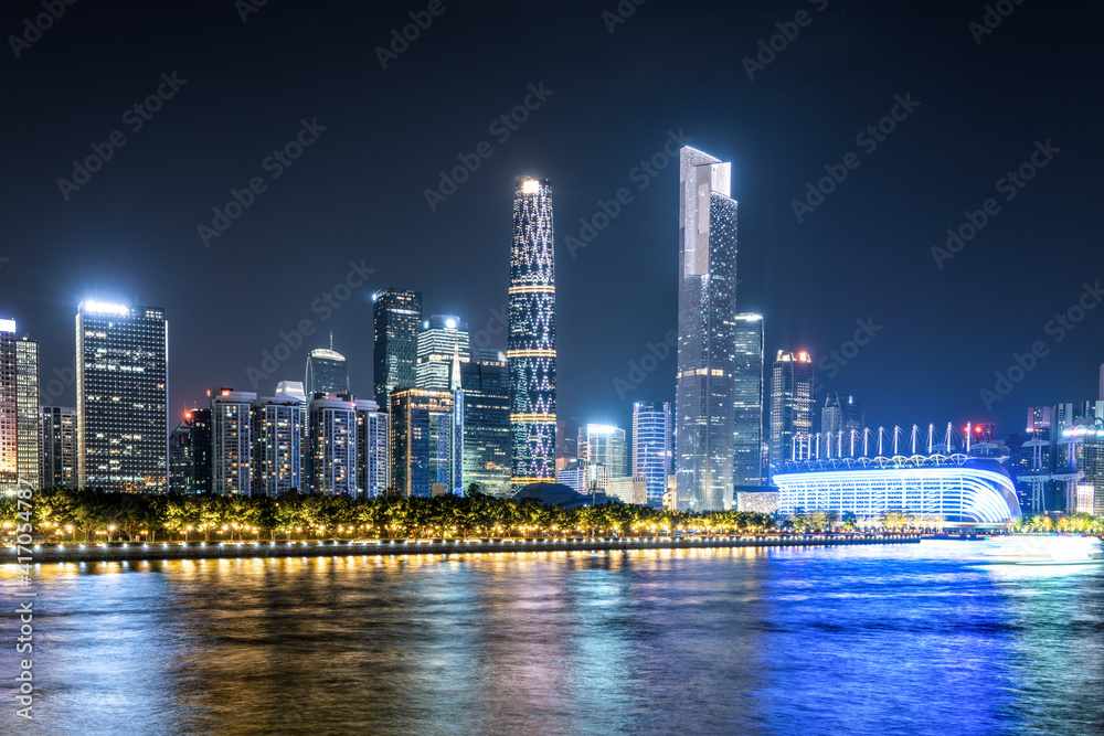 Obraz premium Aerial view of Guangzhou Pearl River Night Cruise