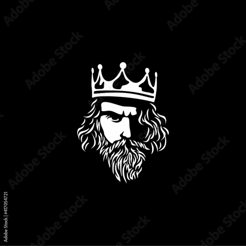 Bearded king with a crown on his head
