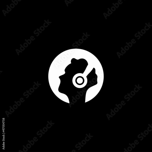 man profile silhouette with headphone music illustration vector