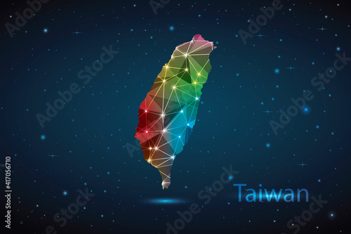 Abstract Polygon Map of Taiwan. Vector Illustration Low Poly Color Rainbow on Dark Background