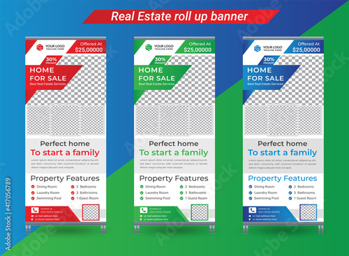 Real Estate roll up banner template design - Standee design, Banner signage, X - stand advertising design -  Home for sale