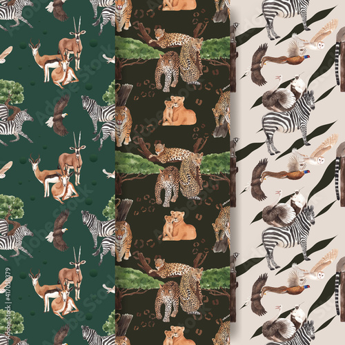 Pattern seamless with savannah wildlife concept watercolor illustration