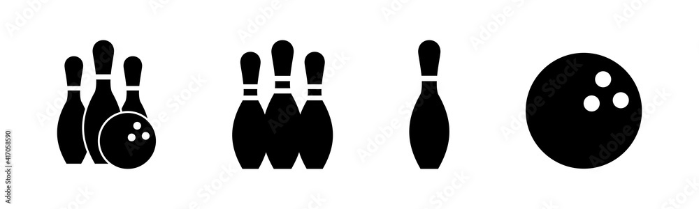 Bowling game Pin Icons set. Bowling icon, ball and pin Bowling game Pin Icons set. Bowling icon, ball and pin