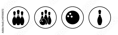 Bowling game Pin Icons set. Bowling icon, ball and pin