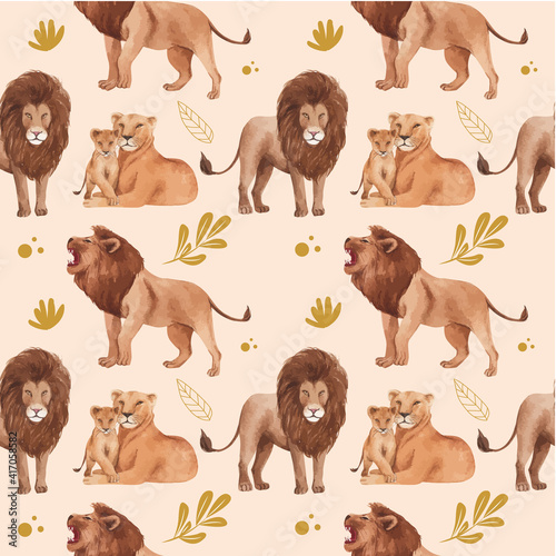 Pattern seamless with savannah wildlife concept design watercolor illustration