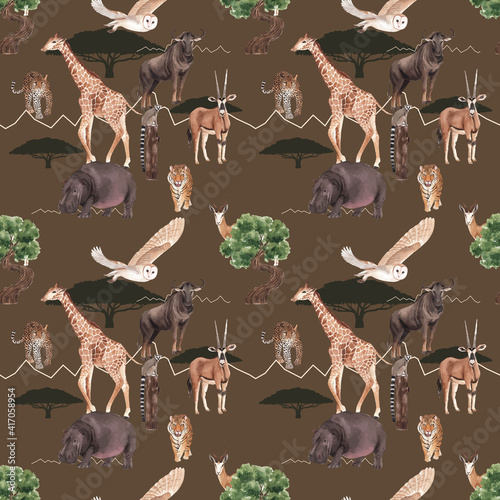 Pattern seamless with savannah wildlife concept design watercolor illustration