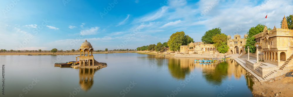 Gadisar lake in the morning at Jaisalmer, Rajasthan, India. An UNESCO World herritage.