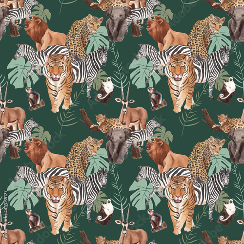 Photography Pattern seamless with savannah wildlife concept design watercolor illustration
