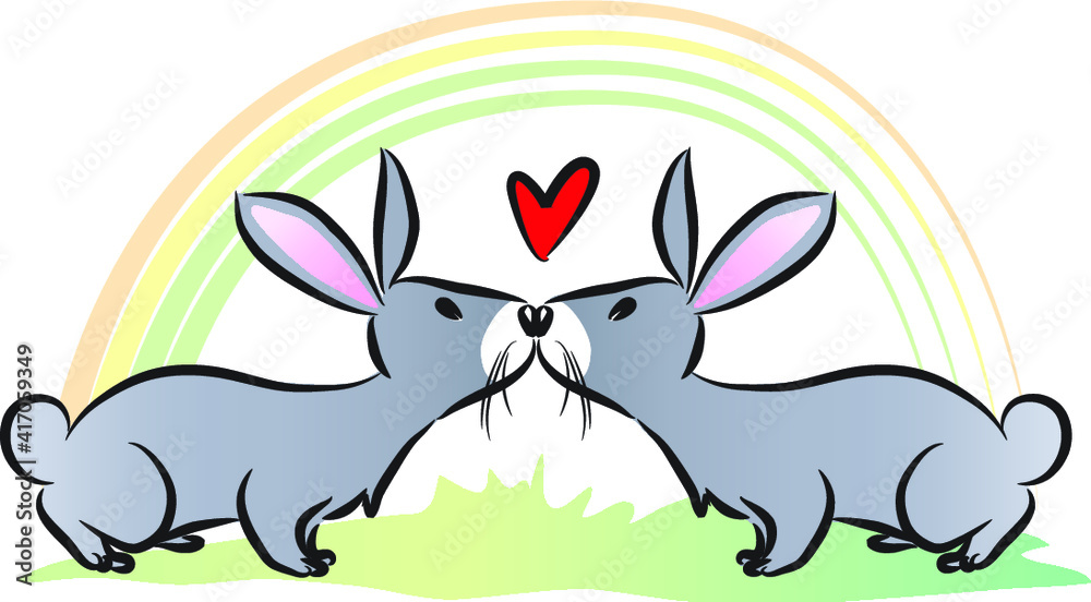 vector cartoon animals rabbit kissing vector cartoon animals rabbit kissing