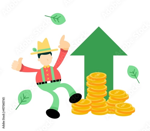 farmer man agriculture and economy finance growth arrow cartoon doodle flat design style vector illustration