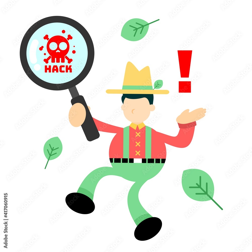 farmer man agriculture find hack attack protection system cartoon doodle flat design style vector illustration