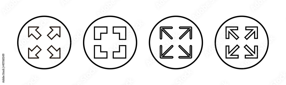 Fullscreen Icons set. Expand to full screen icon for apps and websites. Fullscreen sign icon. Arrows symbol Fullscreen Icons set. Expand to full screen icon for apps and websites. Fullscreen sign icon. Arrows symbol