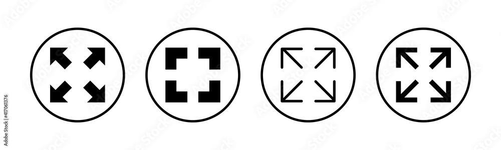 Fullscreen Icons set. Expand to full screen icon for apps and websites. Fullscreen sign icon. Arrows symbol Fullscreen Icons set. Expand to full screen icon for apps and websites. Fullscreen sign icon. Arrows symbol