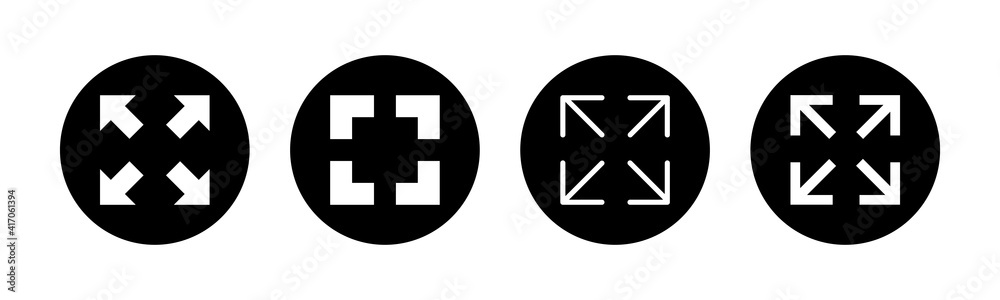 Fullscreen Icons set. Expand to full screen icon for apps and websites. Fullscreen sign icon. Arrows symbol Fullscreen Icons set. Expand to full screen icon for apps and websites. Fullscreen sign icon. Arrows symbol