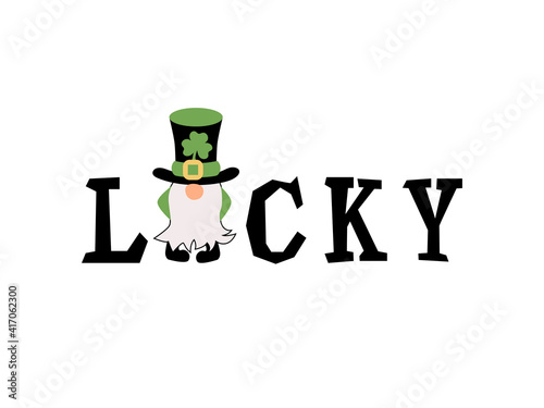Lucky with irish gnome on white background. St Patrick's day concept. Vector illustration.