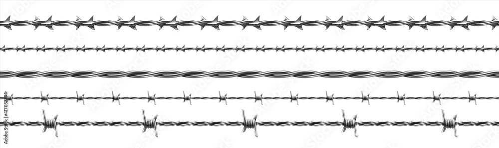 Barbed wire. Realistic seamless barbwire fence. Military border of ...