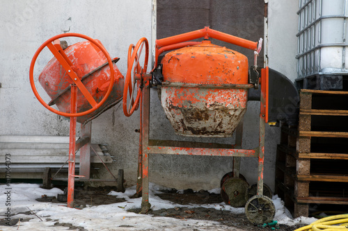 Old concrete mixers on the site after construction
