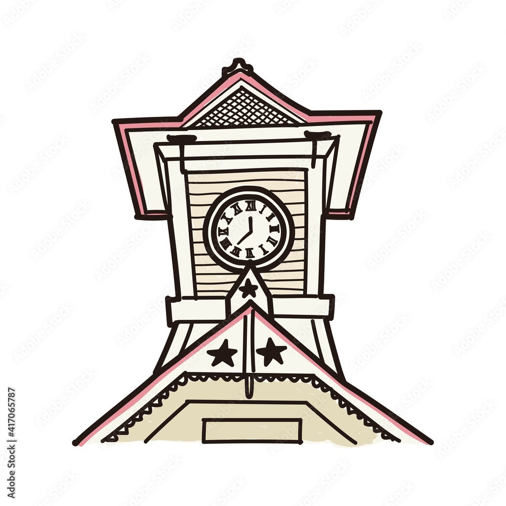 時計台の手描き風イラスト カラー Stock Vector Adobe Stock