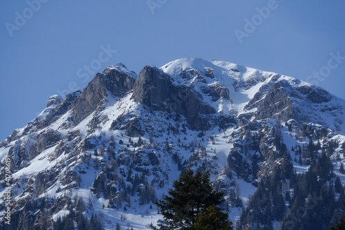 Mountain landscape in Bucegi National Park, Romania. Snowy mountain ridges.