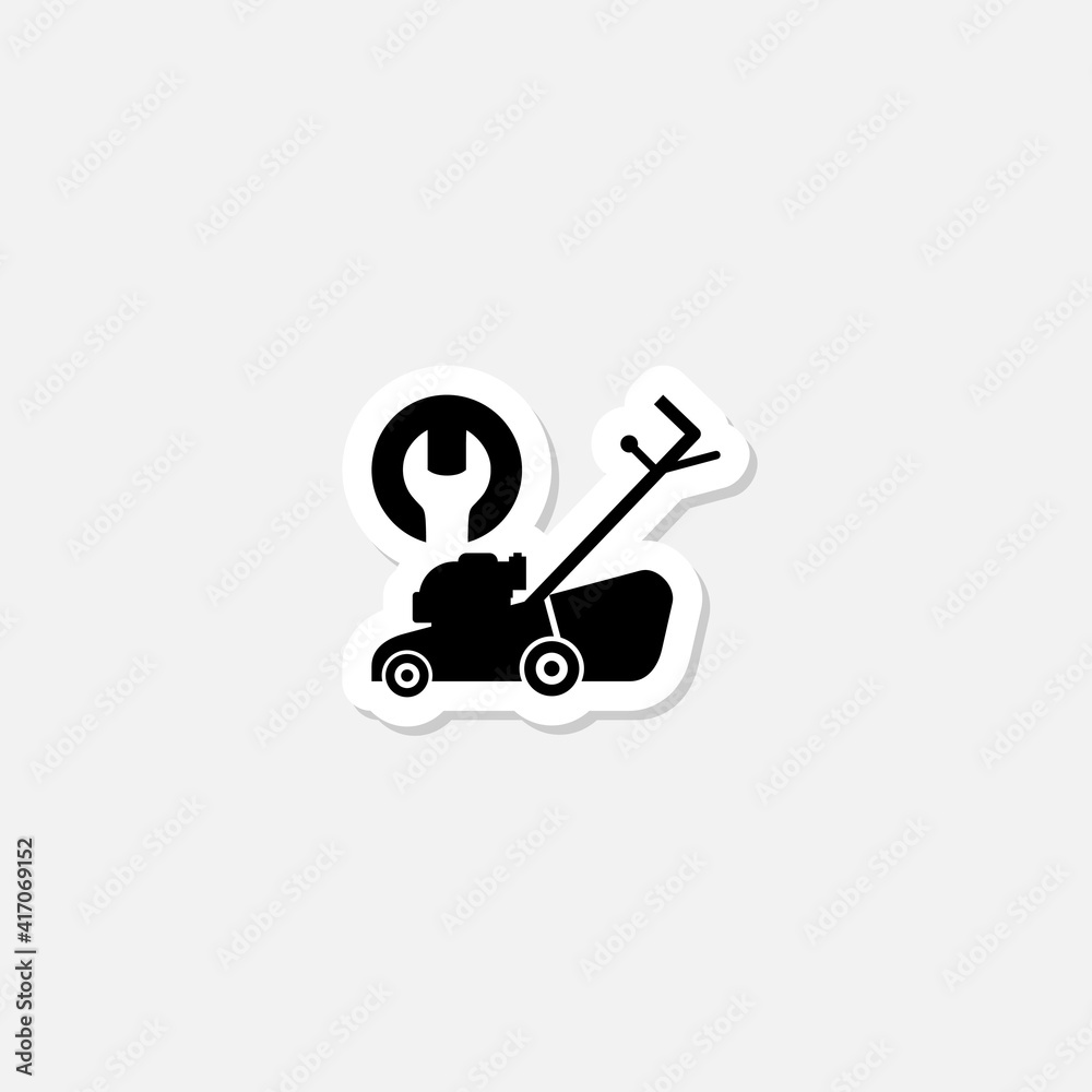 Repair of lawn mower glyph sticker icon Repair of lawn mower glyph sticker icon