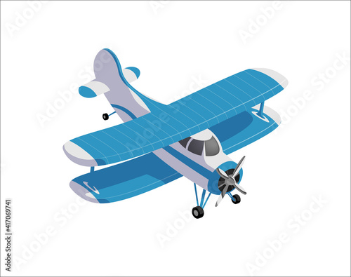 Modern farming airplane, crop duster in cartoon style