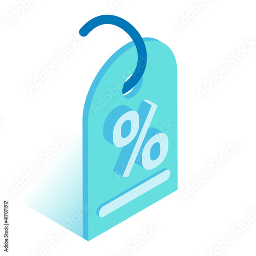 3d discount coupon with percent sign. Vector illustration in isometric style. Isolated on white background