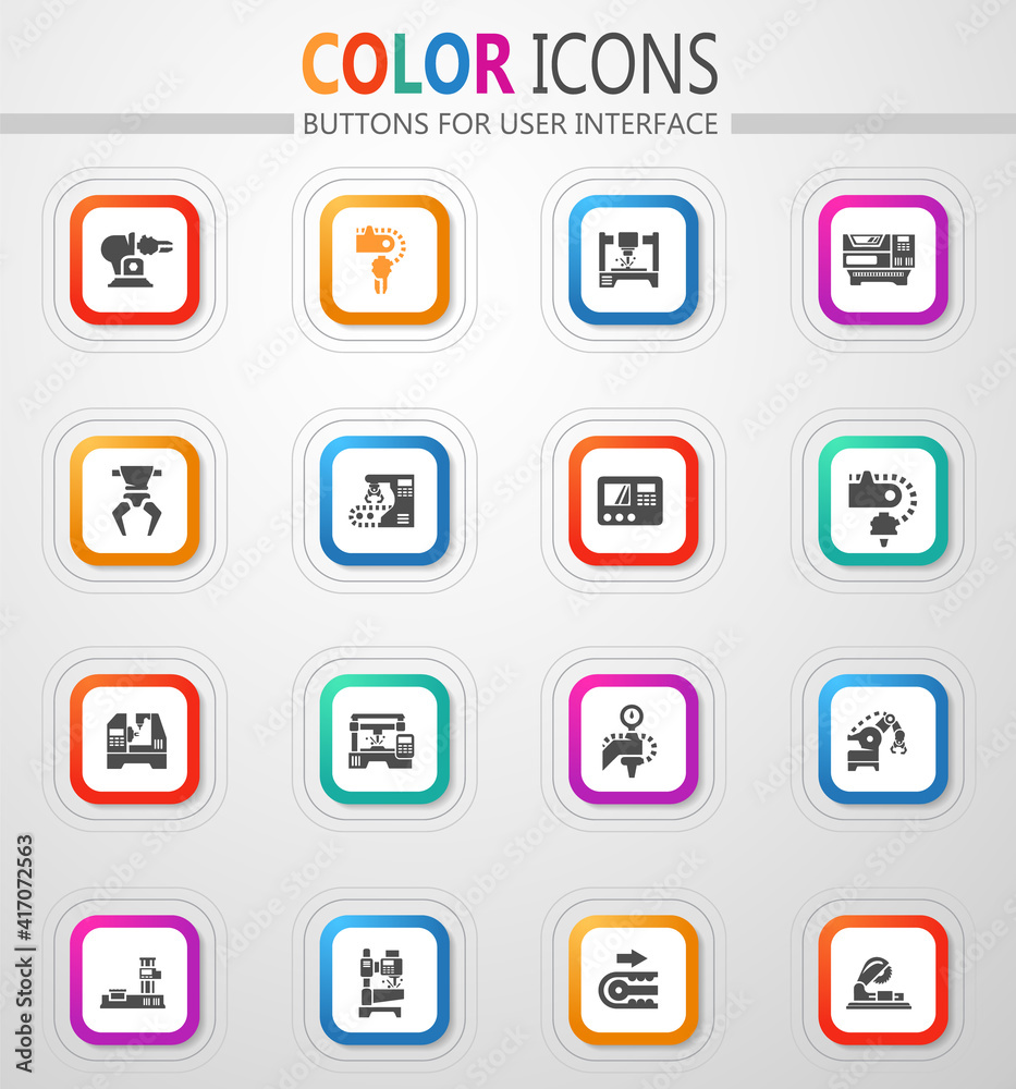 Machine tool icons set Machine tool icons set