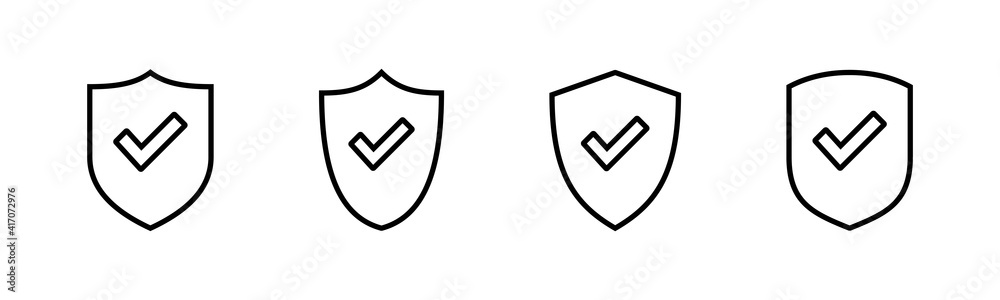Shield check mark logo icons set. Protection approve sign. Safe icon vector Shield check mark logo icons set. Protection approve sign. Safe icon vector