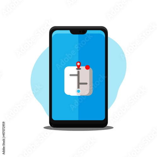 a mobile phone vector illustration decorated with a map illustration which acts as a mobile application vector illustration theme