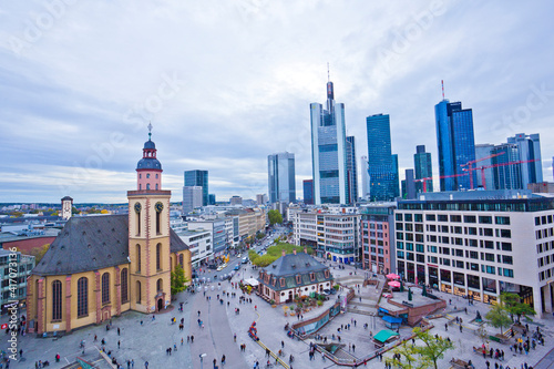 Cityscapes of the financial district in Frankfurt, Germany.