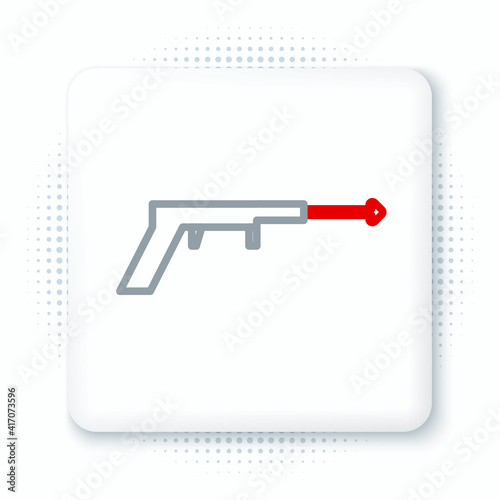 Line Fishing harpoon icon isolated on white background. Fishery manufacturers for catching fish under water. Diving underwater equipment. Colorful outline concept. Vector.