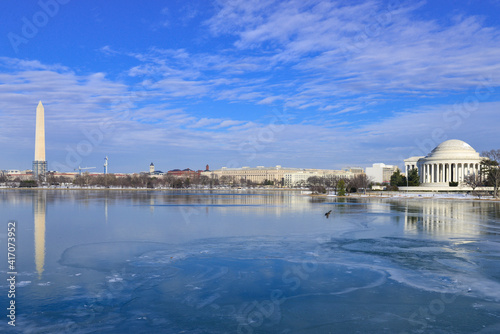 Washington D.C. in winter - Jefferson Memorial and Washington Monument as seen from Tidal Basin - Washington D.C. United States of America
 photo