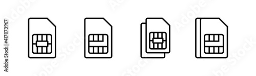 Sim card icons set vector. Mobile slot icon. Mobile cellular phone sim card chip.