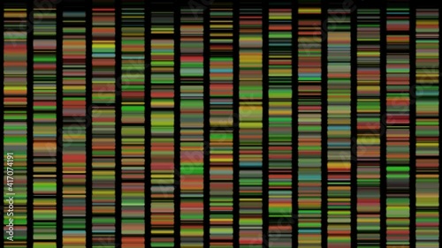 DNA  barcodes . DNA barcoding multicolors . Fast downwards scrolling motion . 3d animation render  photo