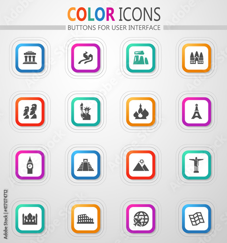 Travel and Wonders icons set