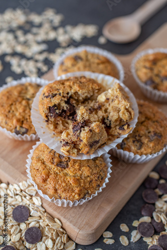 healthy home made oat muffins with chocolate chips
