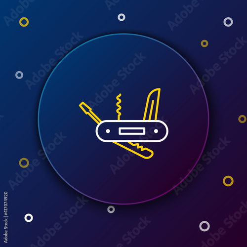 Line Swiss army knife icon isolated on blue background. Multi-tool, multipurpose penknife. Multifunctional tool. Colorful outline concept. Vector.