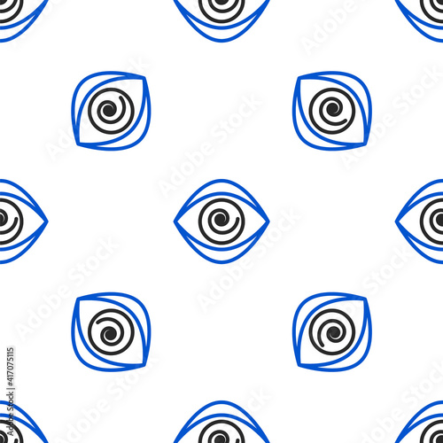 Line Hypnosis icon isolated seamless pattern on white background. Human eye with spiral hypnotic iris. Colorful outline concept. Vector.