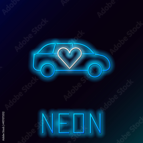 Glowing neon line Luxury limousine car icon isolated on black background. For world premiere celebrities and guests poster. Colorful outline concept. Vector.