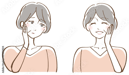 困る 喜ぶ 中年女性セット イラスト