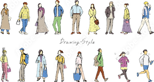 鉛筆描き　若者世代　男女セット