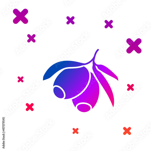 Color Olives branch icon isolated on white background. Gradient random dynamic shapes. Vector.