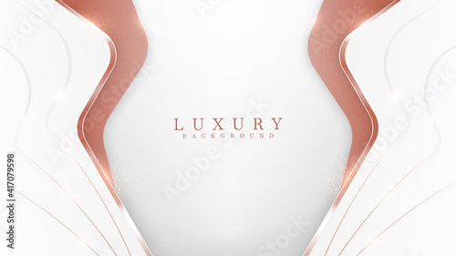 Elegant abstract copper curve line background with shiny elements. rose shades. Realistic luxury paper cut style 3d modern concept. vector illustration for design.