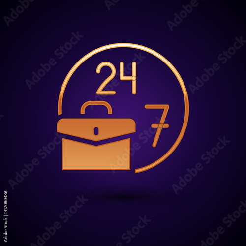 Gold Always busy icon isolated on black background. Vector.